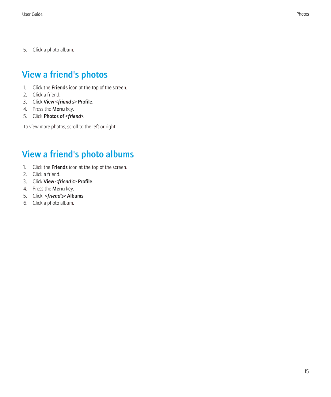 Blackberry 1.7 manual View a friends photos, View a friends photo albums 