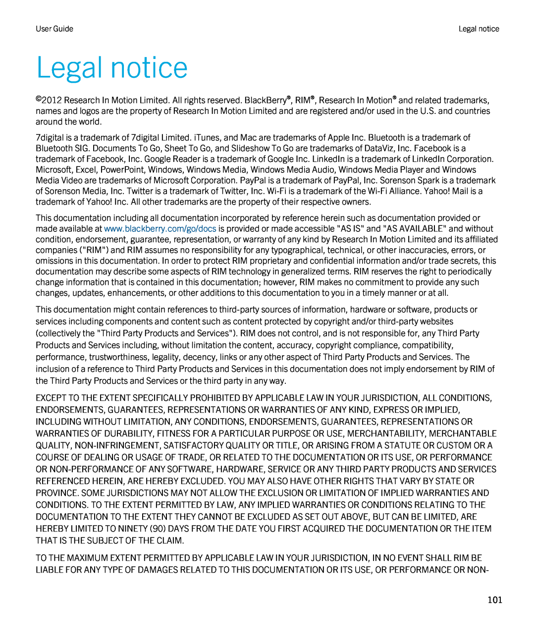 Blackberry 2.0.1 manual Legal notice 