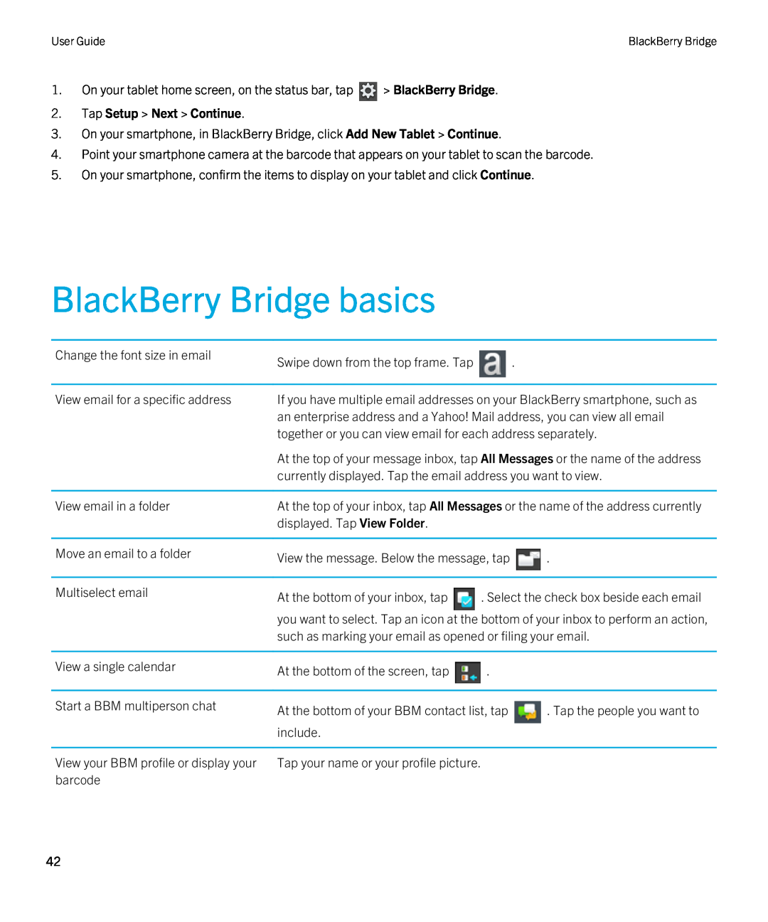 Blackberry 2.0.1 manual BlackBerry Bridge basics, Tap Setup Next Continue 