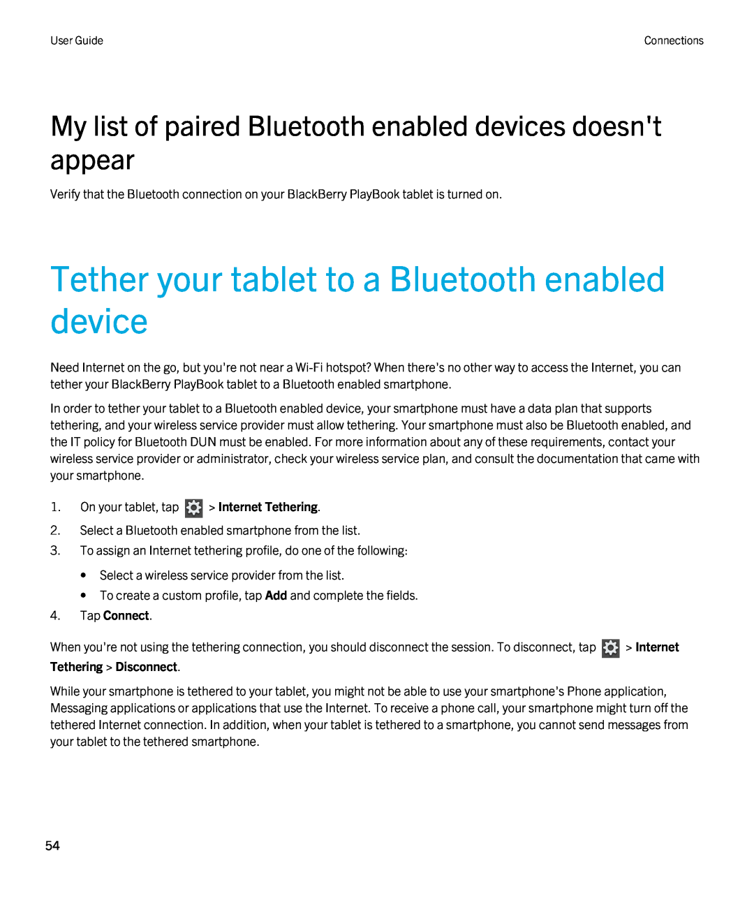 Blackberry 2.0.1 manual Tether your tablet to a Bluetooth enabled device, Tap Connect 