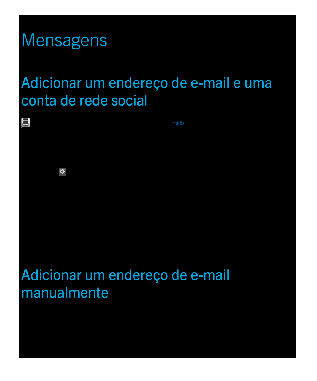 Blackberry 2.0.1 manual Mensagens, Adicionar um endereço de e-mail e uma conta de rede social 