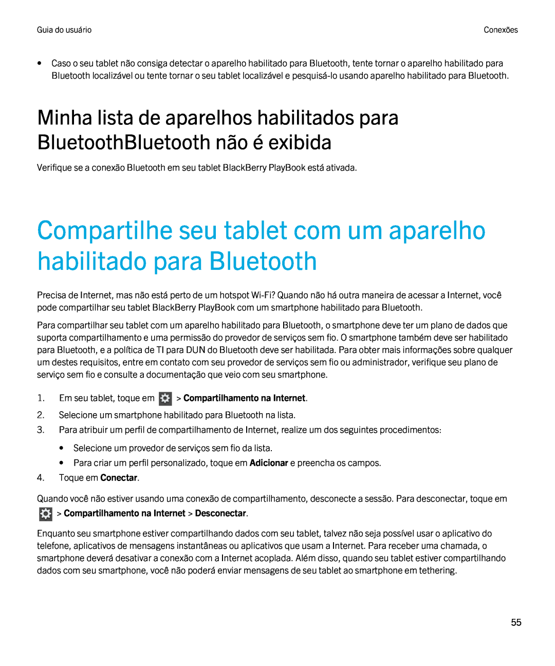 Blackberry 2.0.1 manual Compartilhe seu tablet com um aparelho habilitado para Bluetooth 