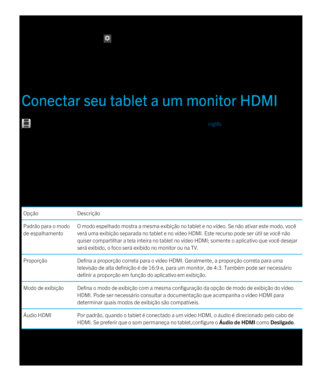 Blackberry 2.0.1 manual Conectar seu tablet a um monitor HDMI 