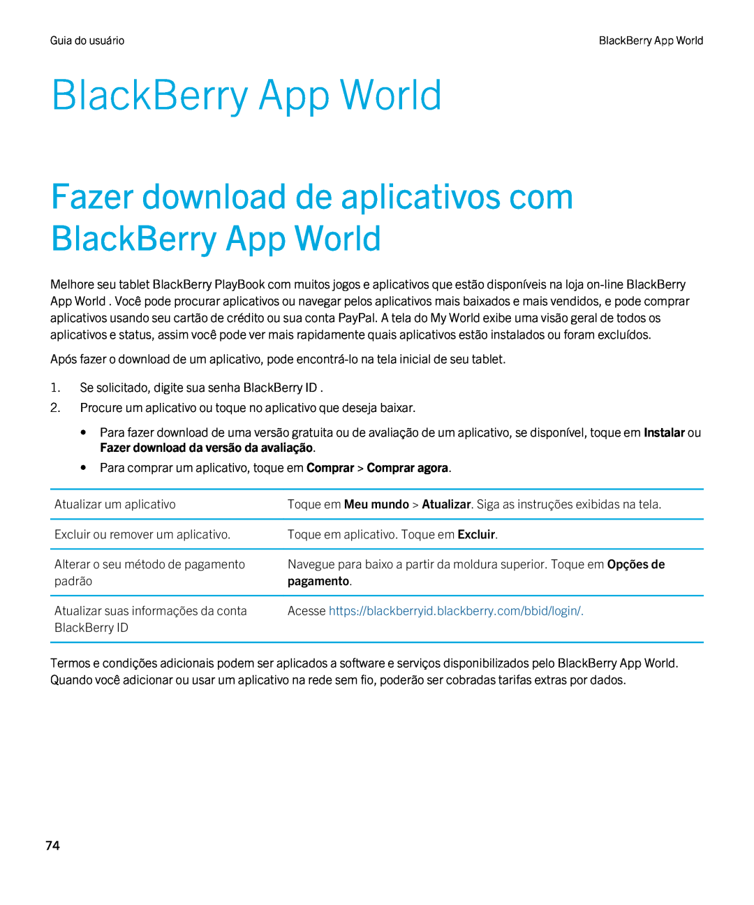 Blackberry 2.0.1 manual Fazer download de aplicativos com BlackBerry App World, pagamento 