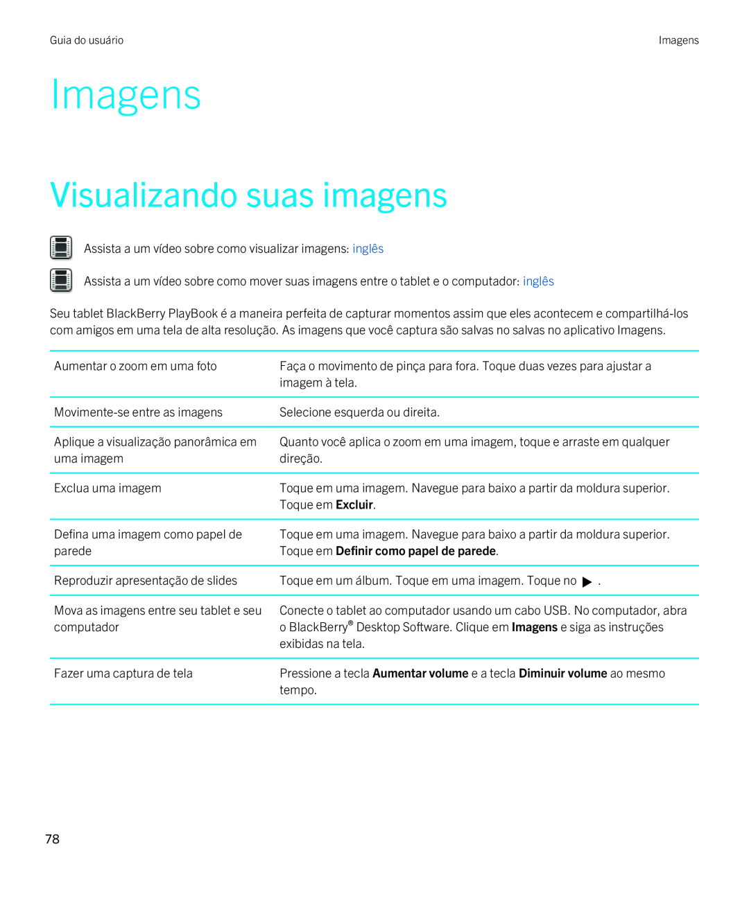 Blackberry 2.0.1 manual Imagens, Visualizando suas imagens 