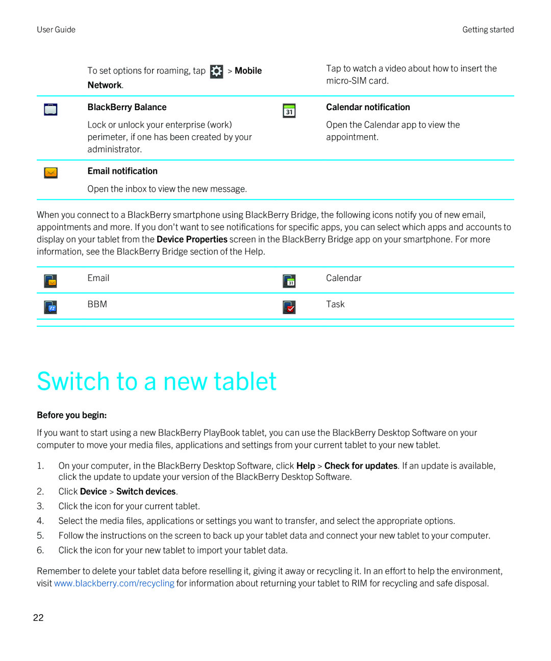 Blackberry 2.0.1 manual Switch to a new tablet 