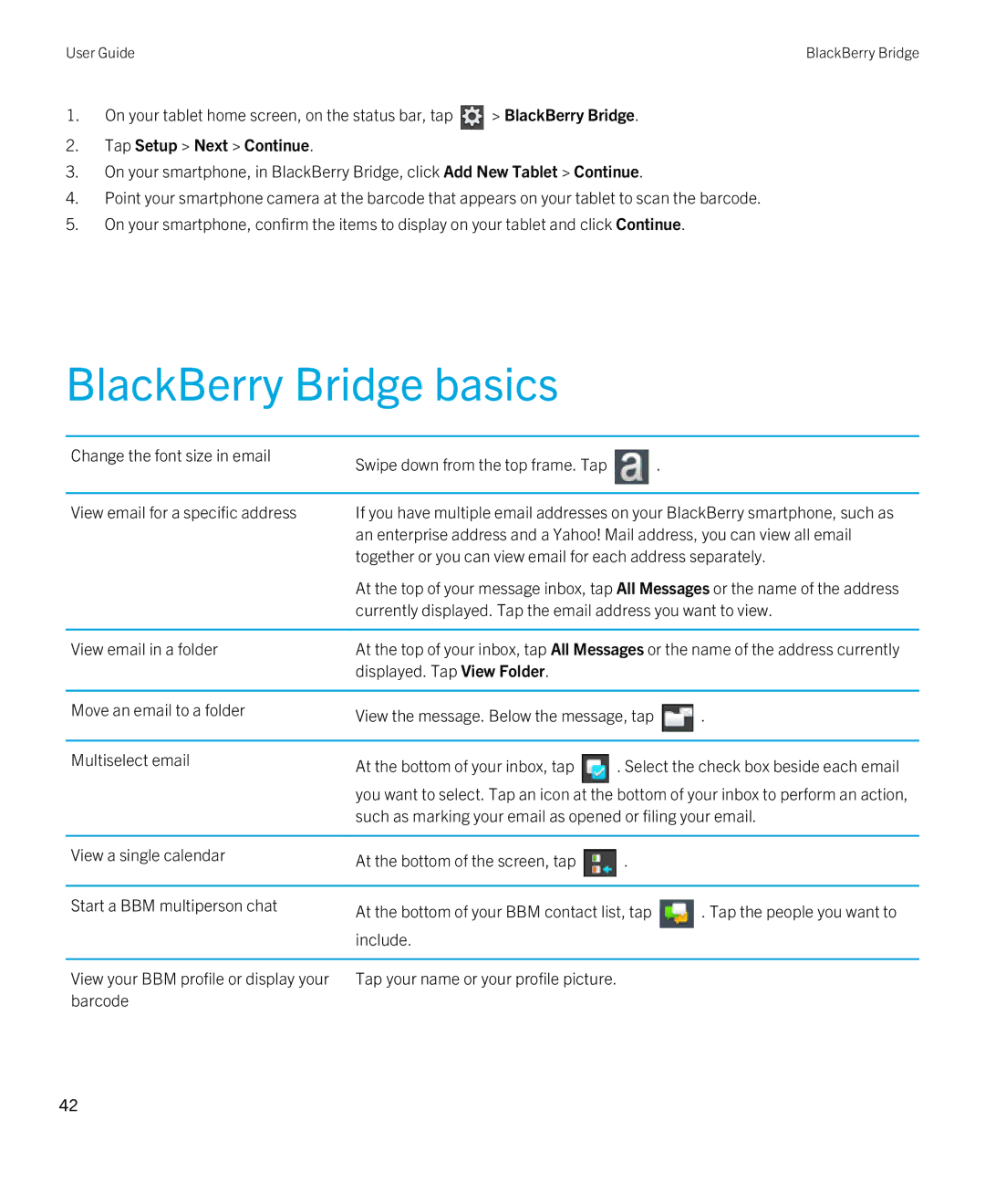 Blackberry 2.0.1 manual BlackBerry Bridge basics, Tap Setup Next Continue 