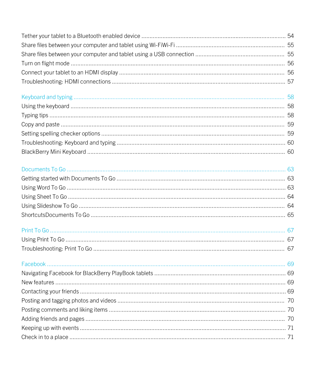 Blackberry 2.0.1 manual Keyboard and typing, Using Print To Go Troubleshooting Print To Go 