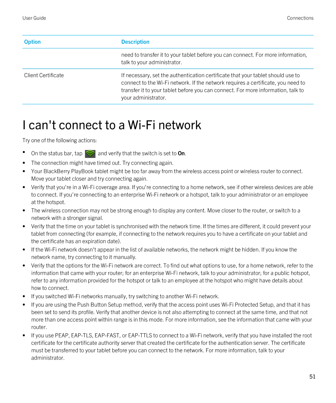 Blackberry 2.0.1 manual Cant connect to a Wi-Fi network, Talk to your administrator, Your administrator 