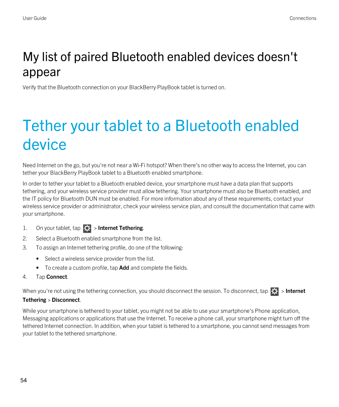 Blackberry 2.0.1 manual Tether your tablet to a Bluetooth enabled device 