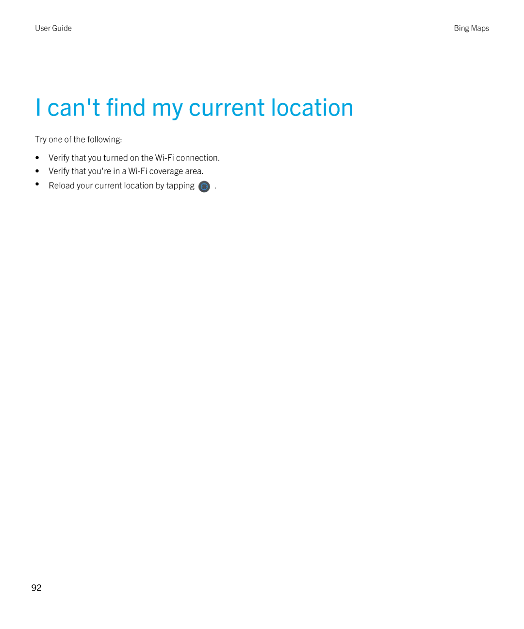 Blackberry 2.0.1 manual Cant find my current location 