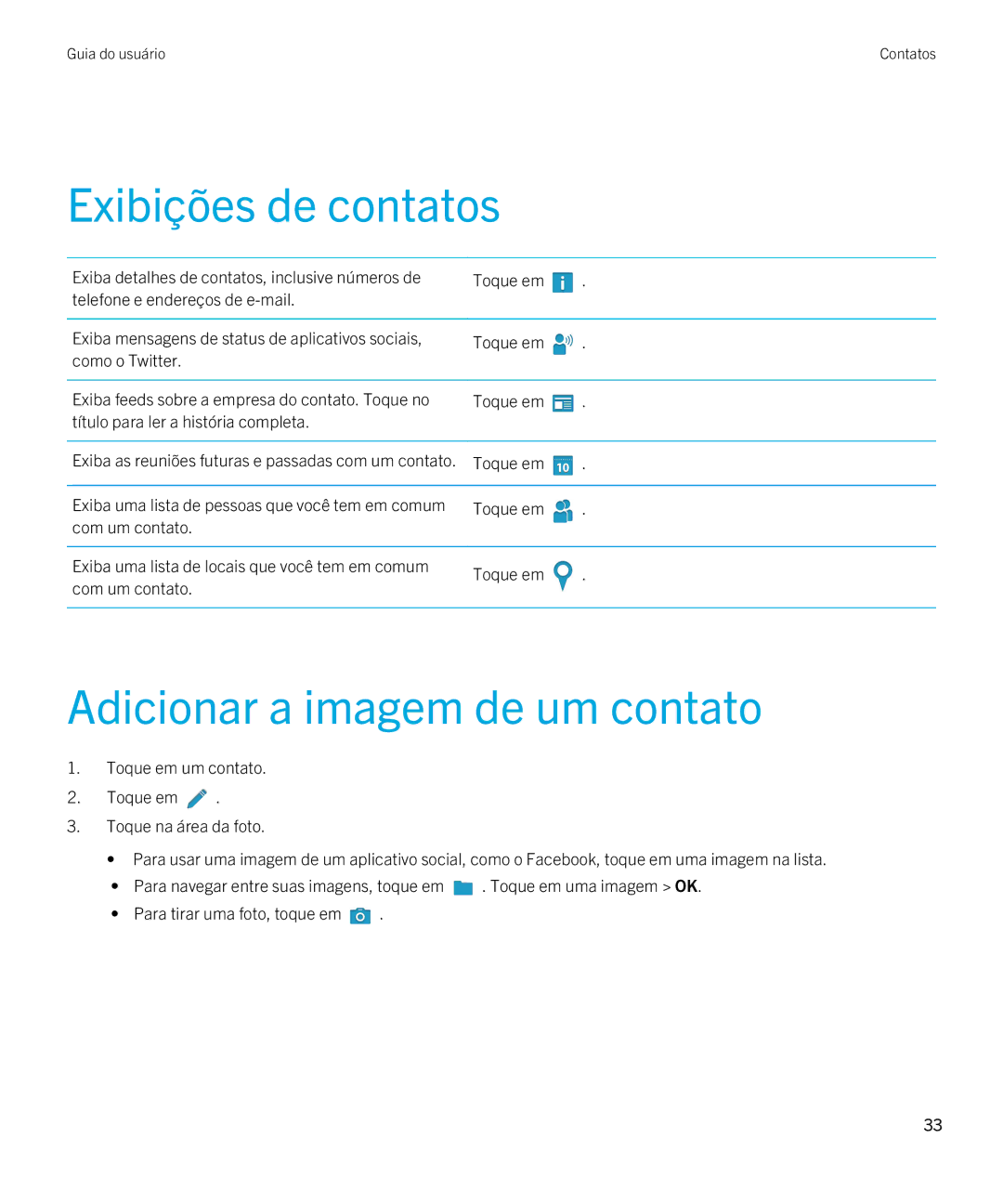 Blackberry 2.0.1 manual Exibições de contatos, Adicionar a imagem de um contato 