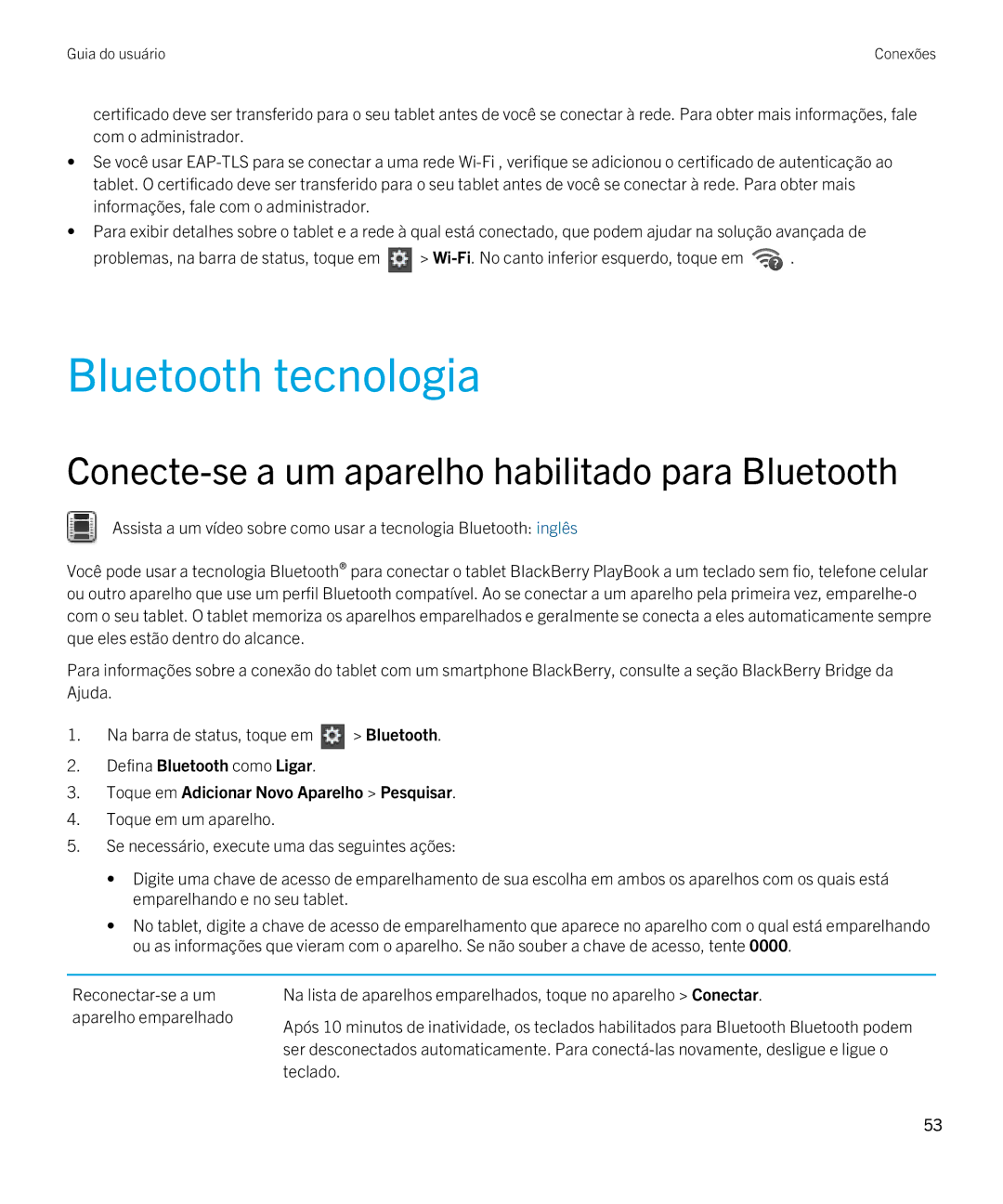 Blackberry 2.0.1 manual Bluetooth tecnologia, Conecte-se a um aparelho habilitado para Bluetooth 