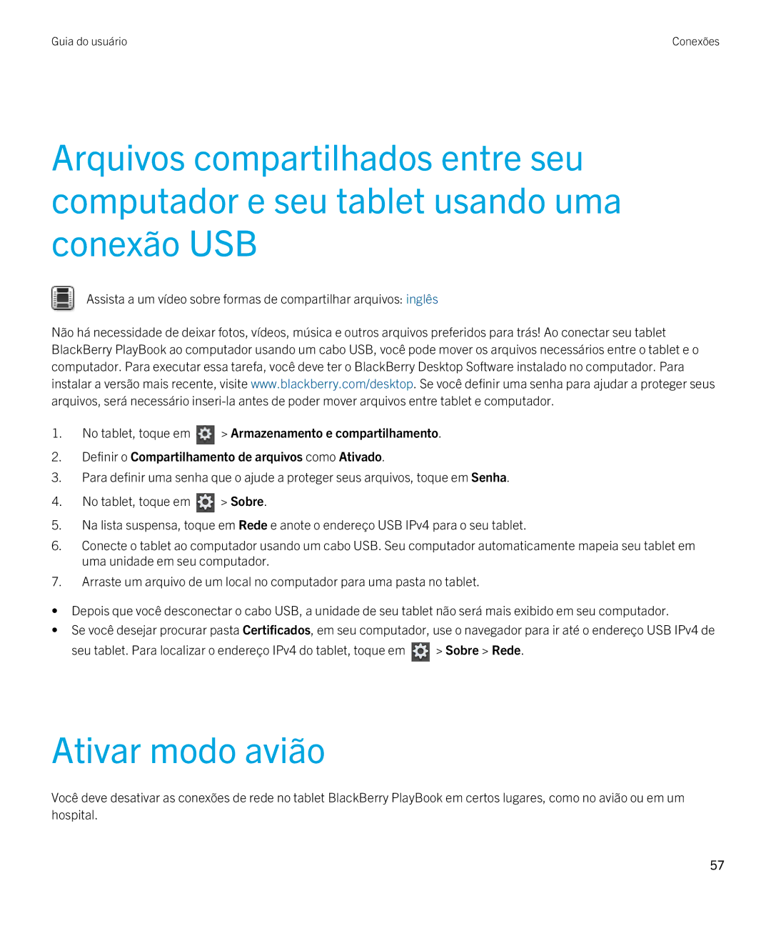 Blackberry 2.0.1 manual Ativar modo avião 