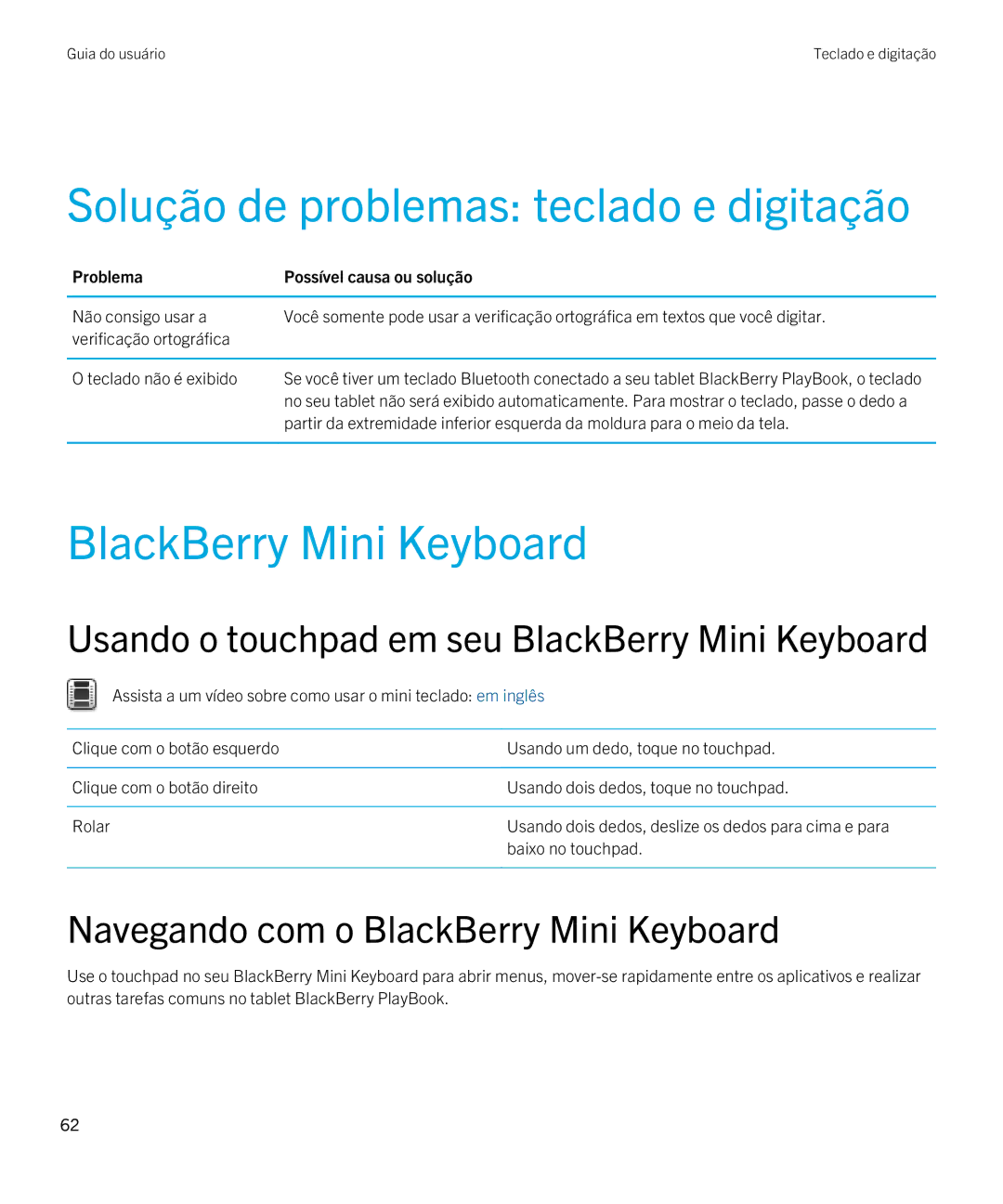 Blackberry 2.0.1 manual Solução de problemas teclado e digitação, BlackBerry Mini Keyboard 