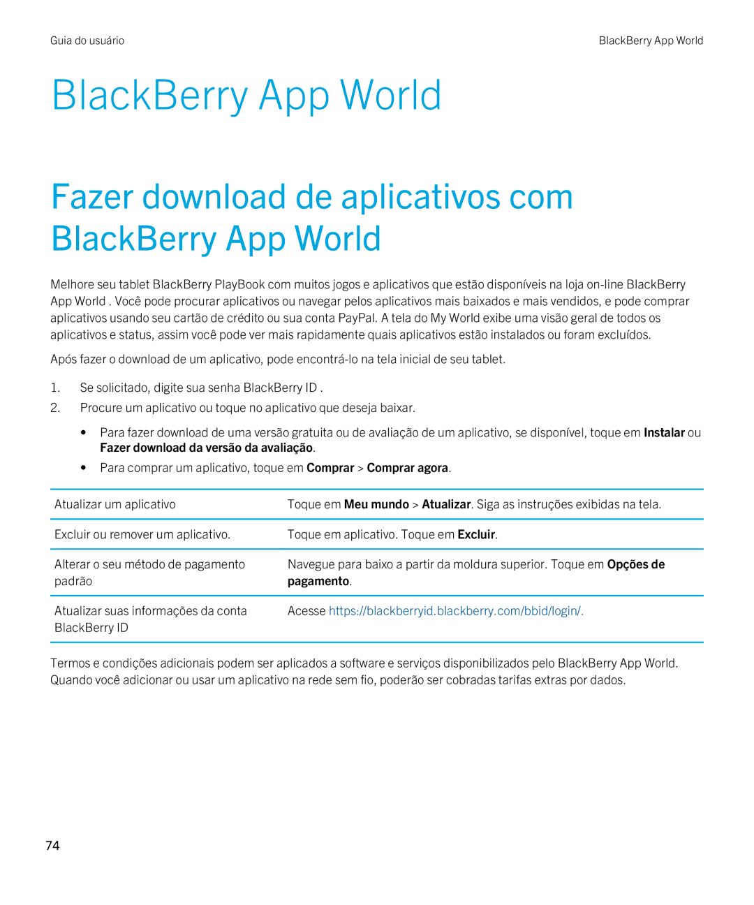 Blackberry 2.0.1 manual Fazer download de aplicativos com BlackBerry App World, Pagamento 