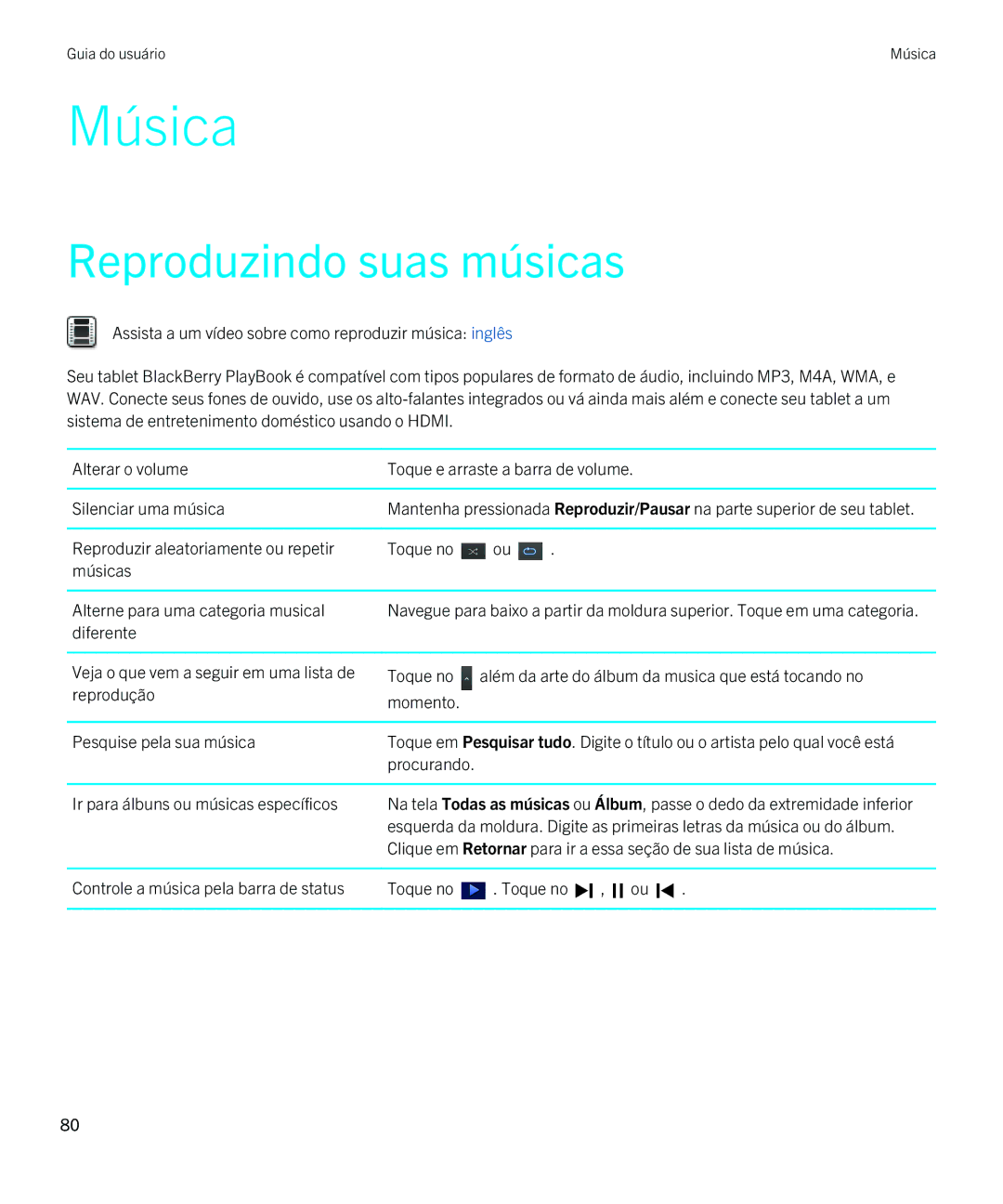 Blackberry 2.0.1 manual Música, Reproduzindo suas músicas, Procurando Ir para álbuns ou músicas específicos 