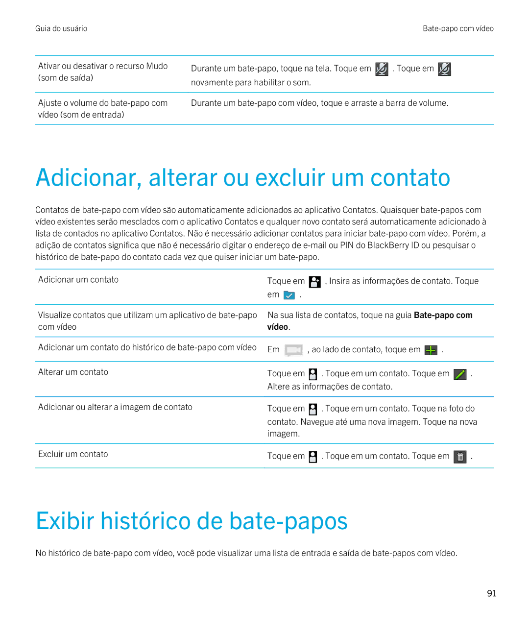 Blackberry 2.0.1 manual Exibir histórico de bate-papos 