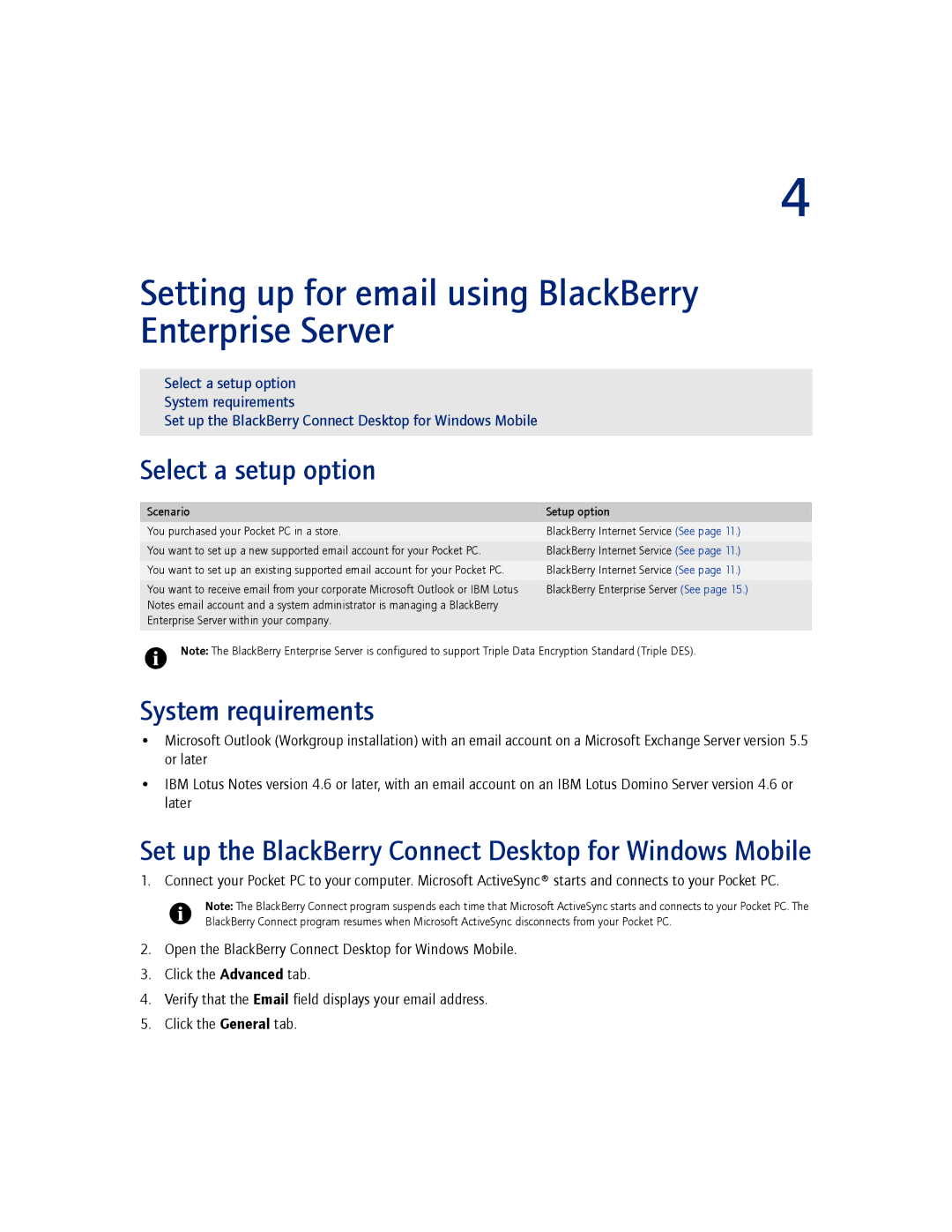 Blackberry 2.1 manual Setting up for email using BlackBerry Enterprise Server, System requirements 