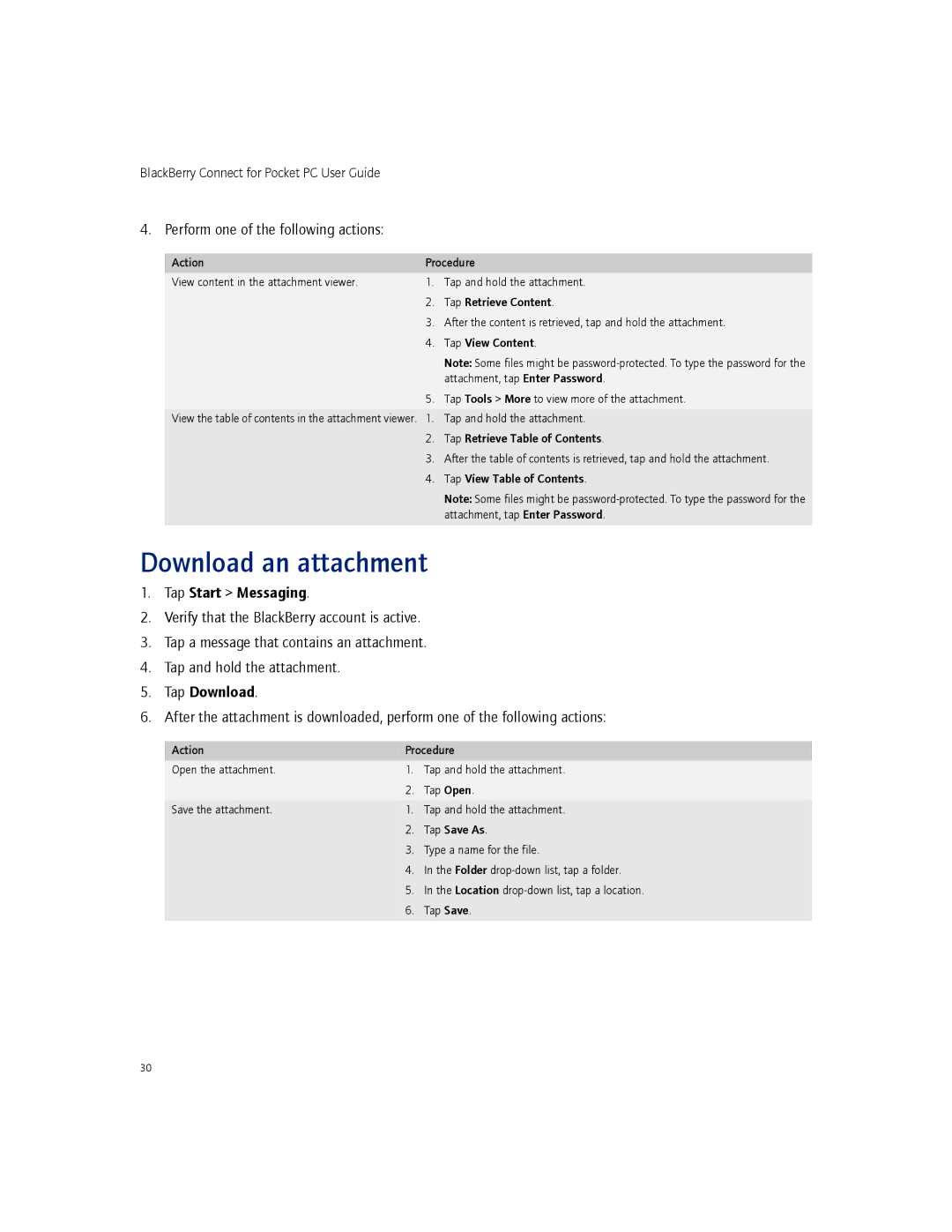 Blackberry 2.1 manual Download an attachment 