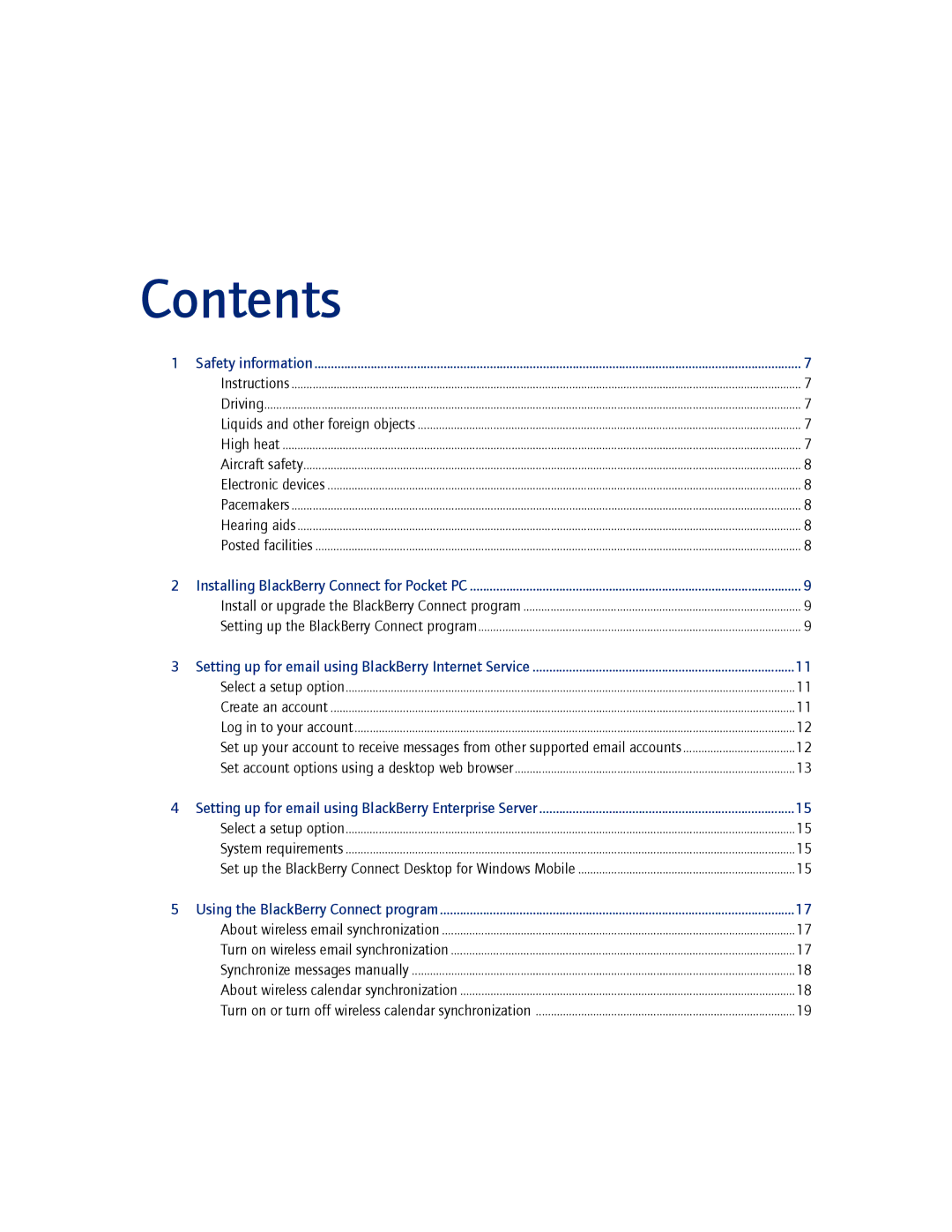 Blackberry 2.1 manual Contents 