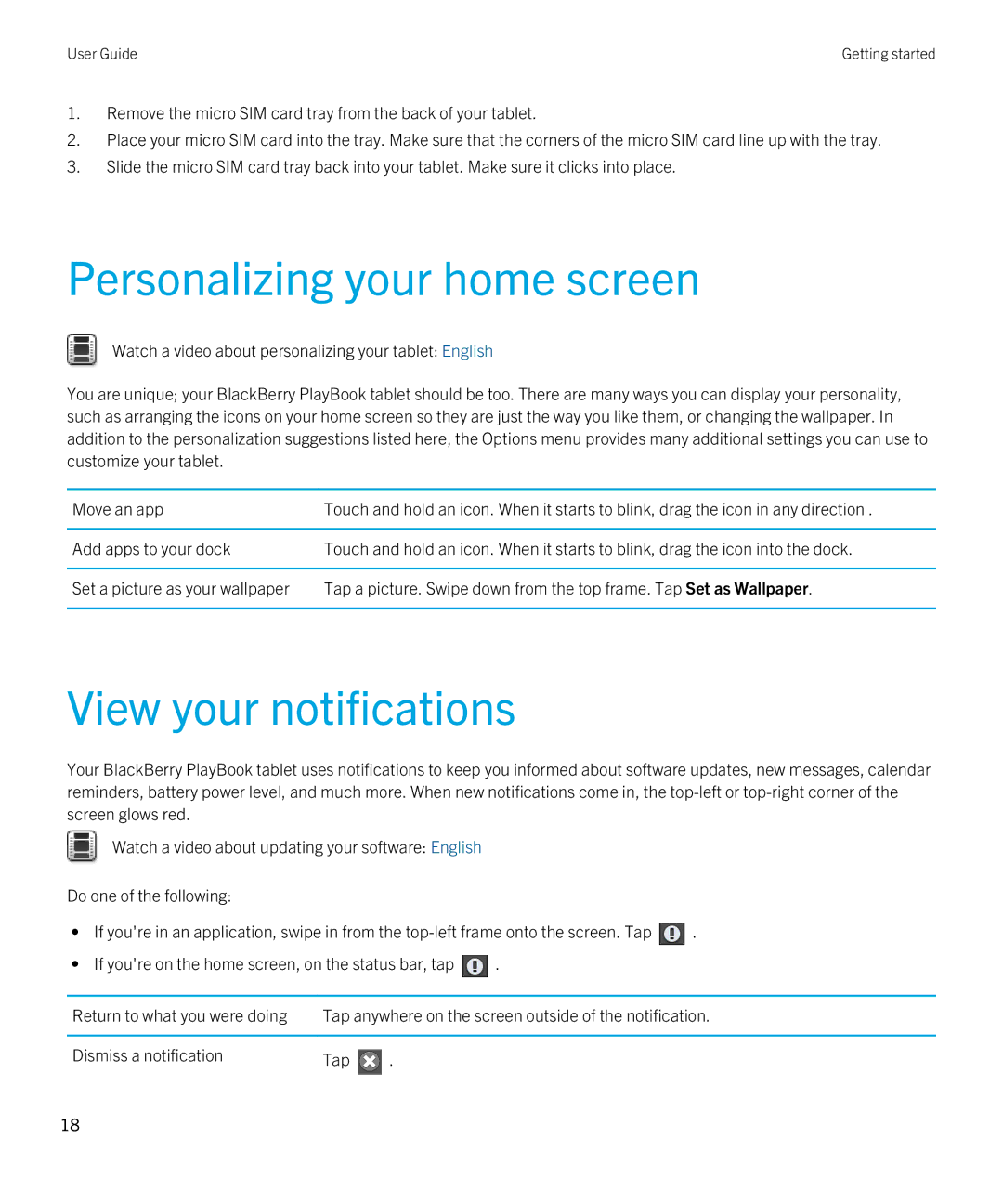 Blackberry 2.1 manual Personalizing your home screen, View your notifications 