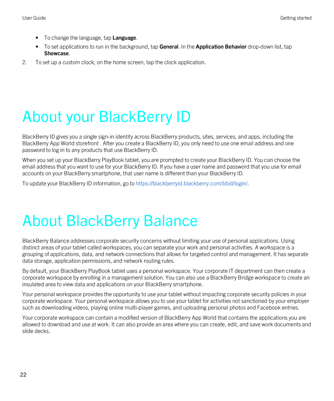 Blackberry 2.1 manual About your BlackBerry ID, About BlackBerry Balance 