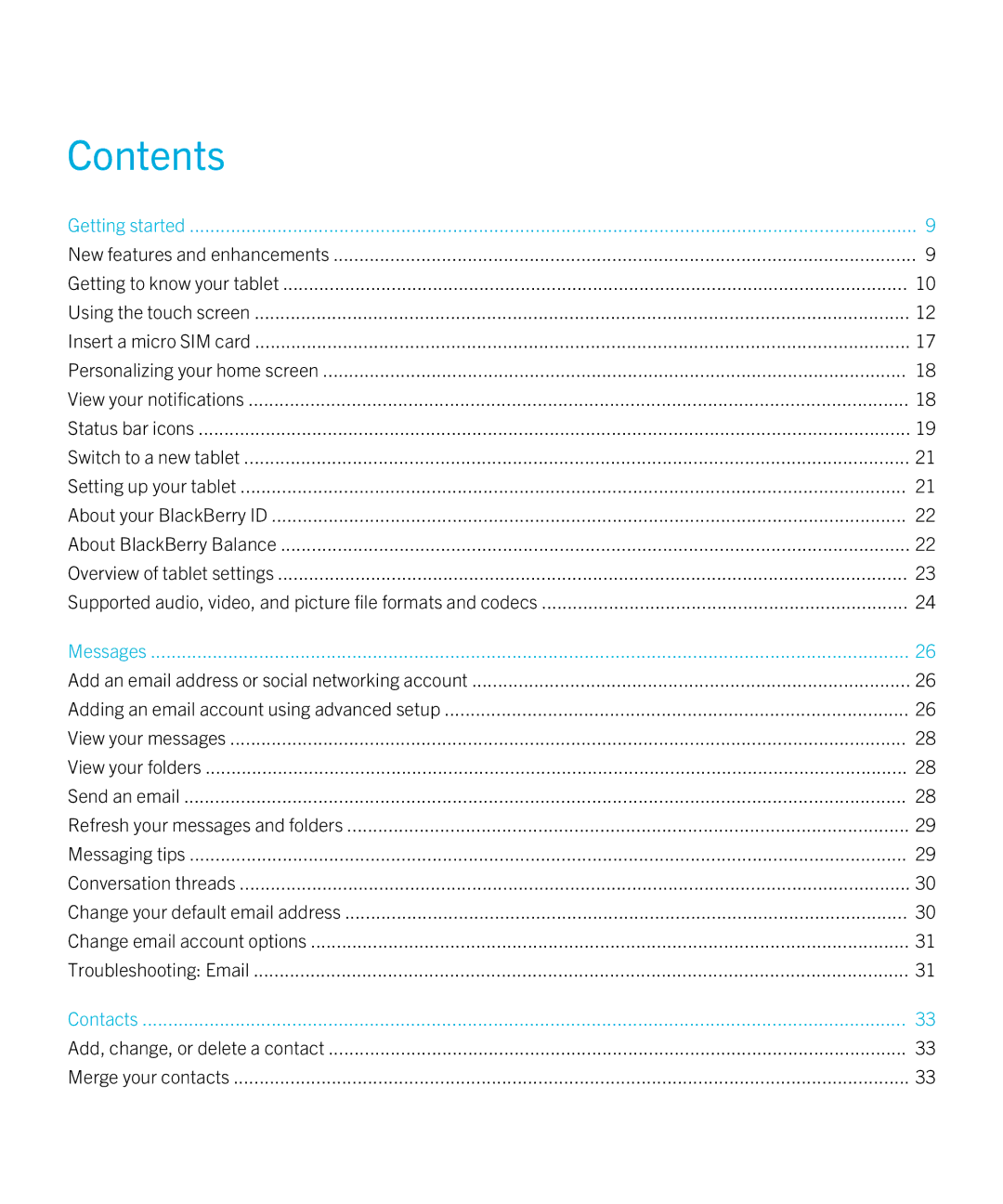 Blackberry 2.1 manual Contents 