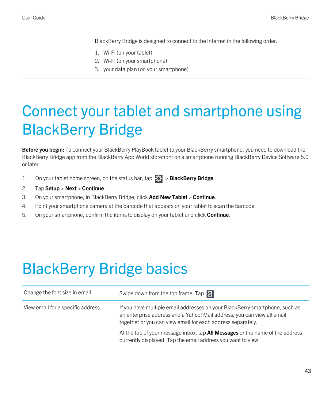 Blackberry 2.1 manual Connect your tablet and smartphone using BlackBerry Bridge, BlackBerry Bridge basics 