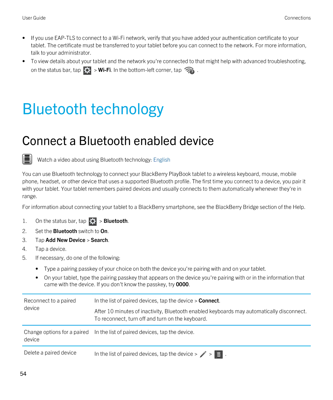 Blackberry 2.1 manual Bluetooth technology, Connect a Bluetooth enabled device, Tap Add New Device Search 