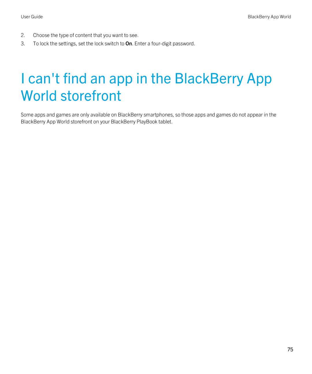 Blackberry 2.1 manual Cant find an app in the BlackBerry App World storefront 