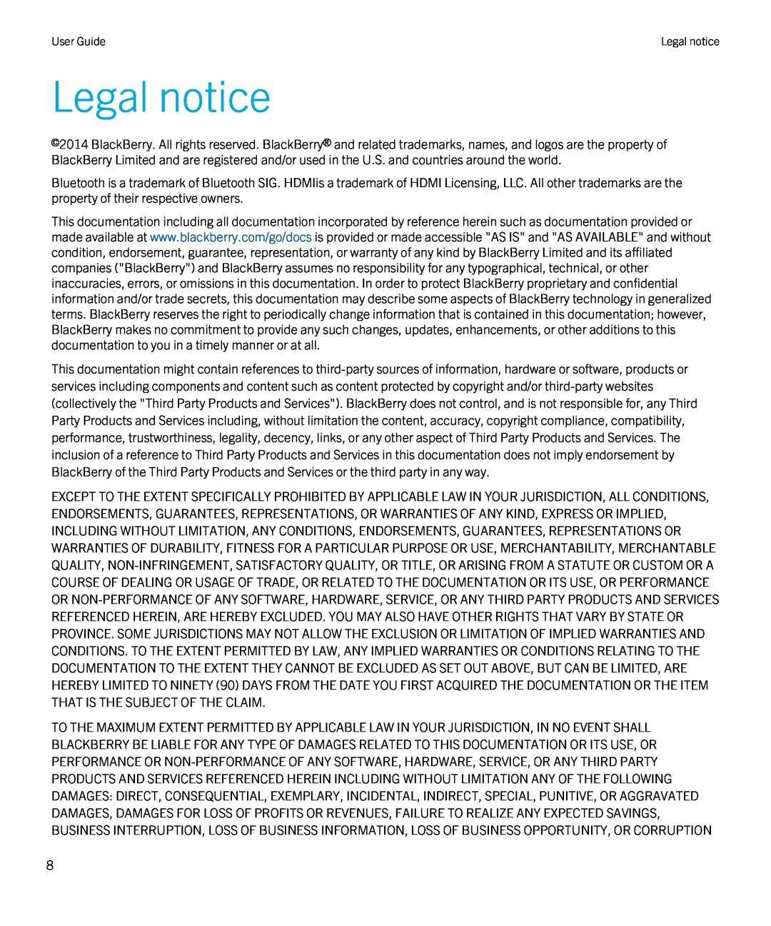 Blackberry 3.3 manual Legal notice 