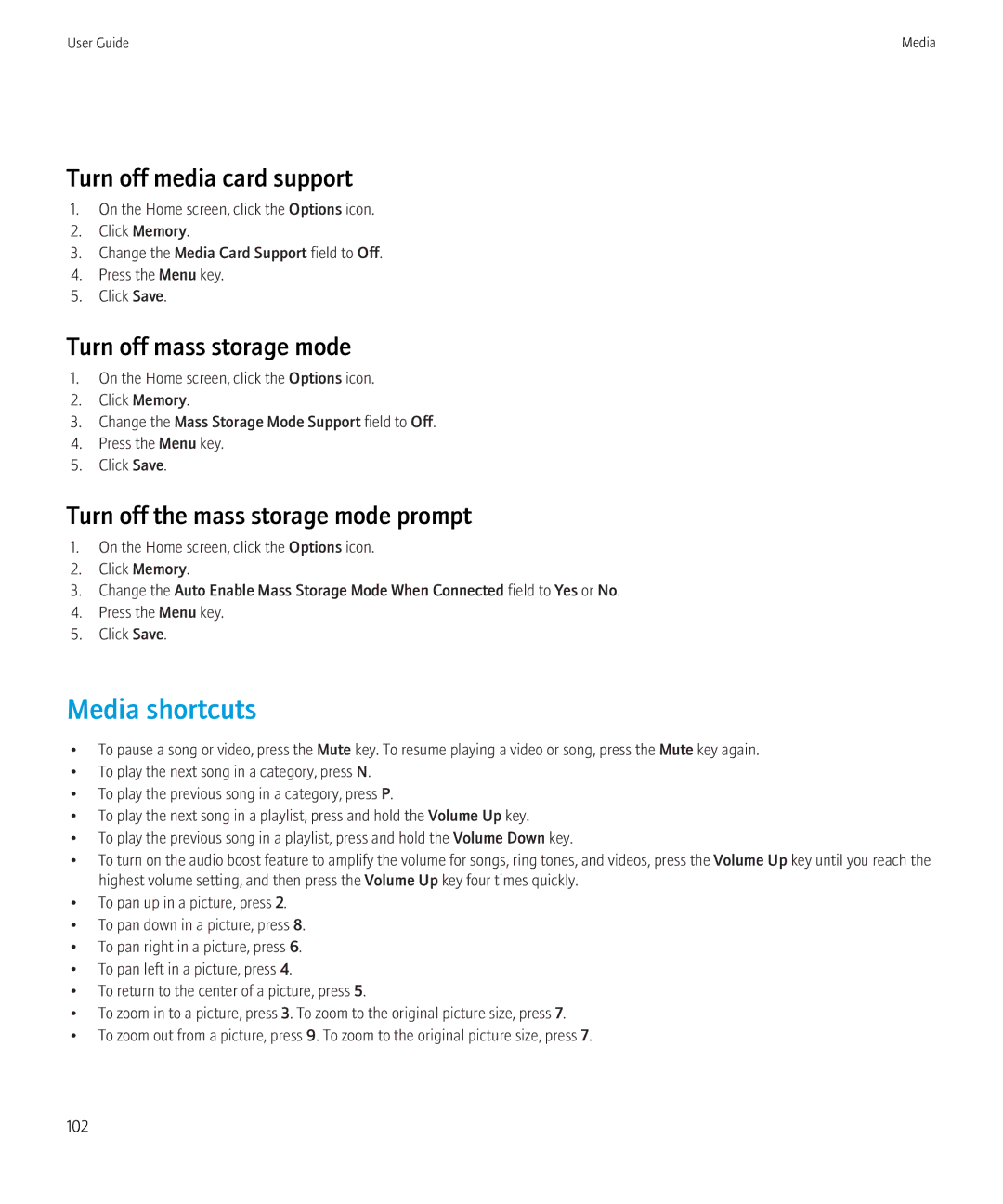 Blackberry 3980228 manual Turn off media card support, Turn off mass storage mode, Turn off the mass storage mode prompt 