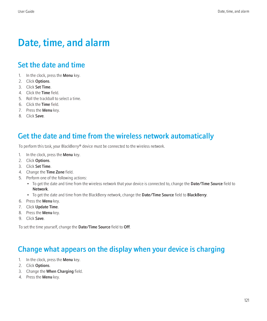 Blackberry 3980228 manual Date, time, and alarm, Set the date and time 