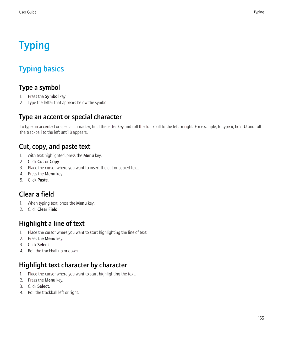 Blackberry 3980228 manual Typing basics 