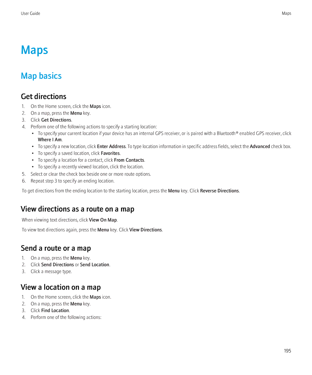 Blackberry 3980228 manual Maps, Map basics 