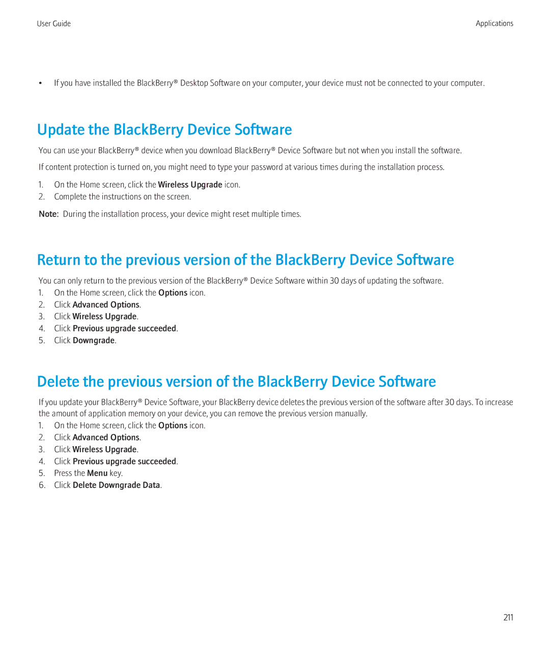 Blackberry 3980228 manual Update the BlackBerry Device Software 