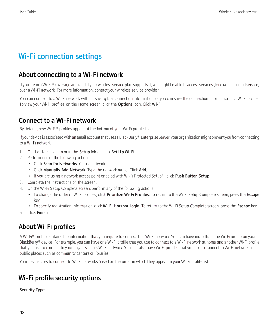 Blackberry 3980228 manual Wi-Fi connection settings, About connecting to a Wi-Fi network, Connect to a Wi-Fi network 