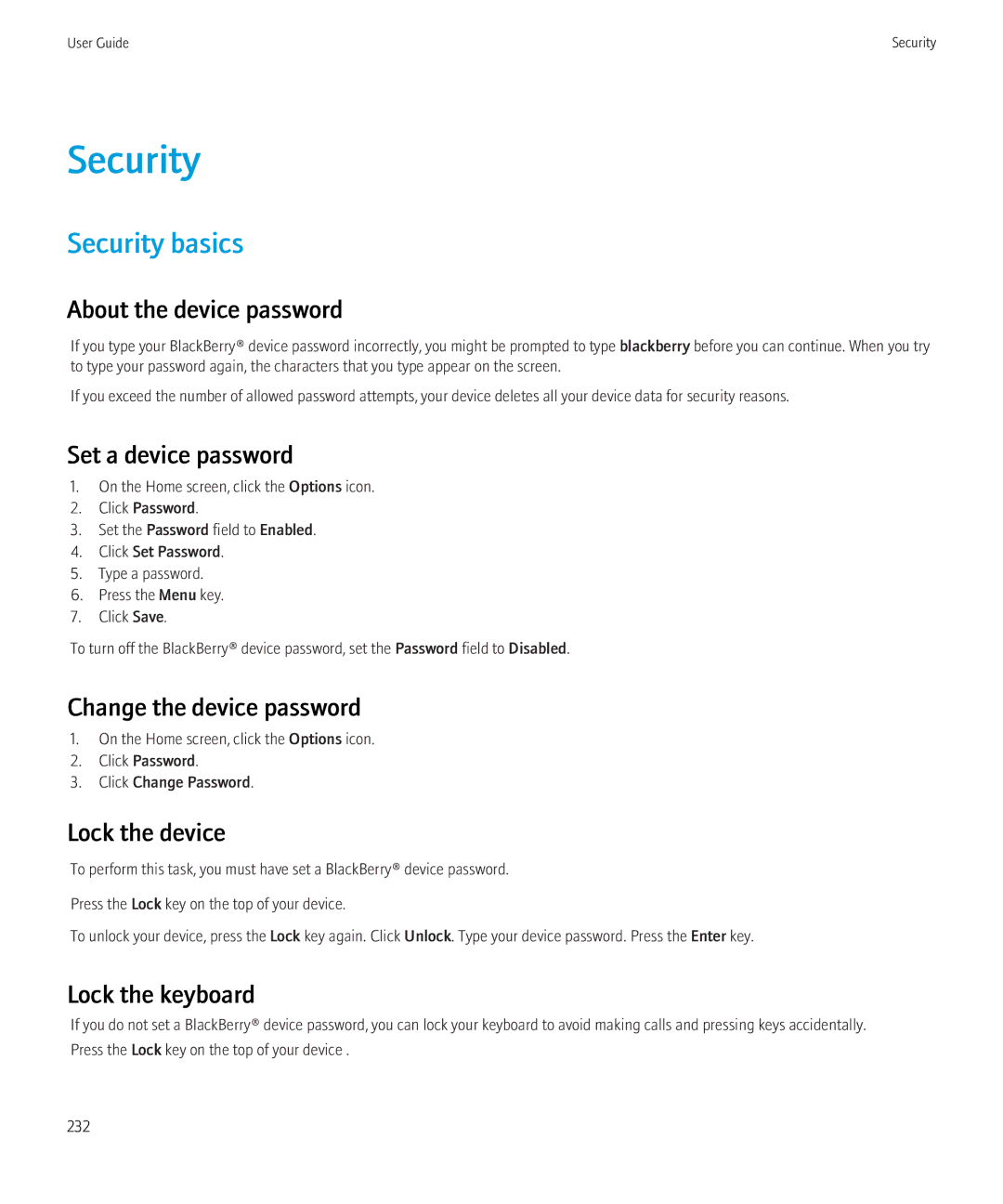 Blackberry 3980228 manual Security basics 