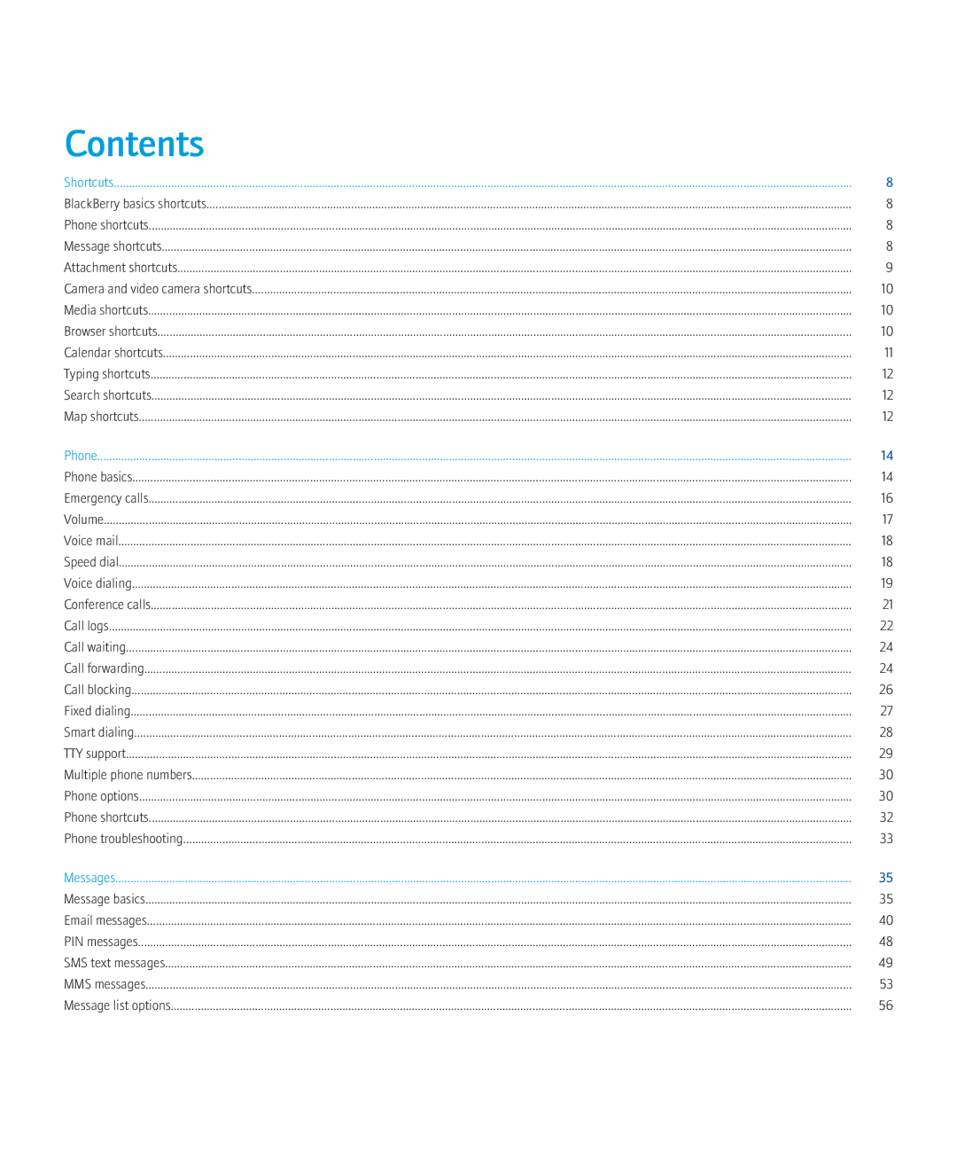 Blackberry 3980228 manual Contents 