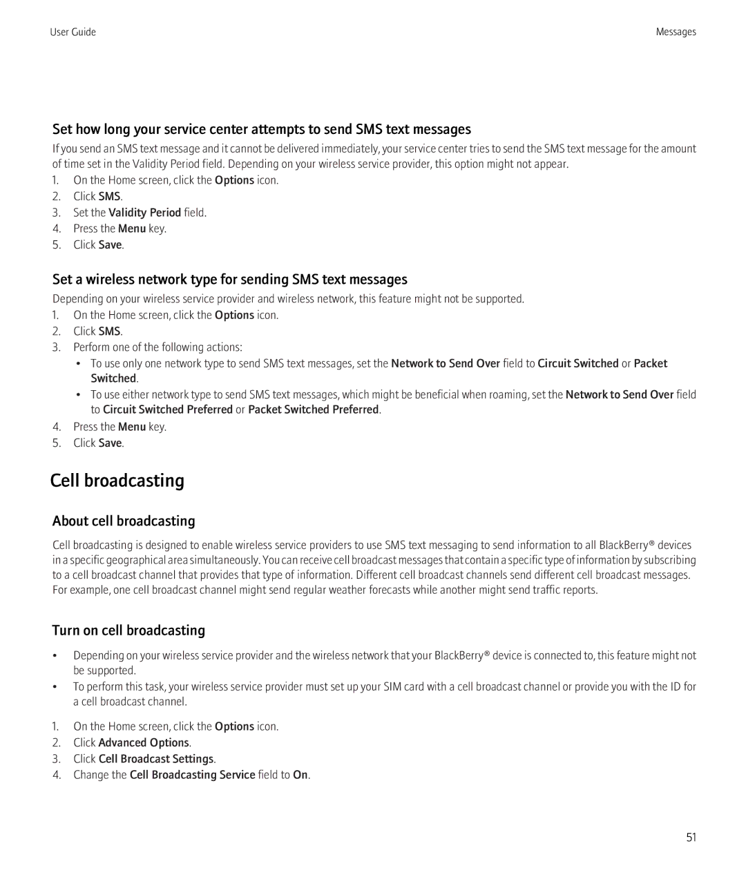 Blackberry 3980228 Cell broadcasting, Set a wireless network type for sending SMS text messages, About cell broadcasting 