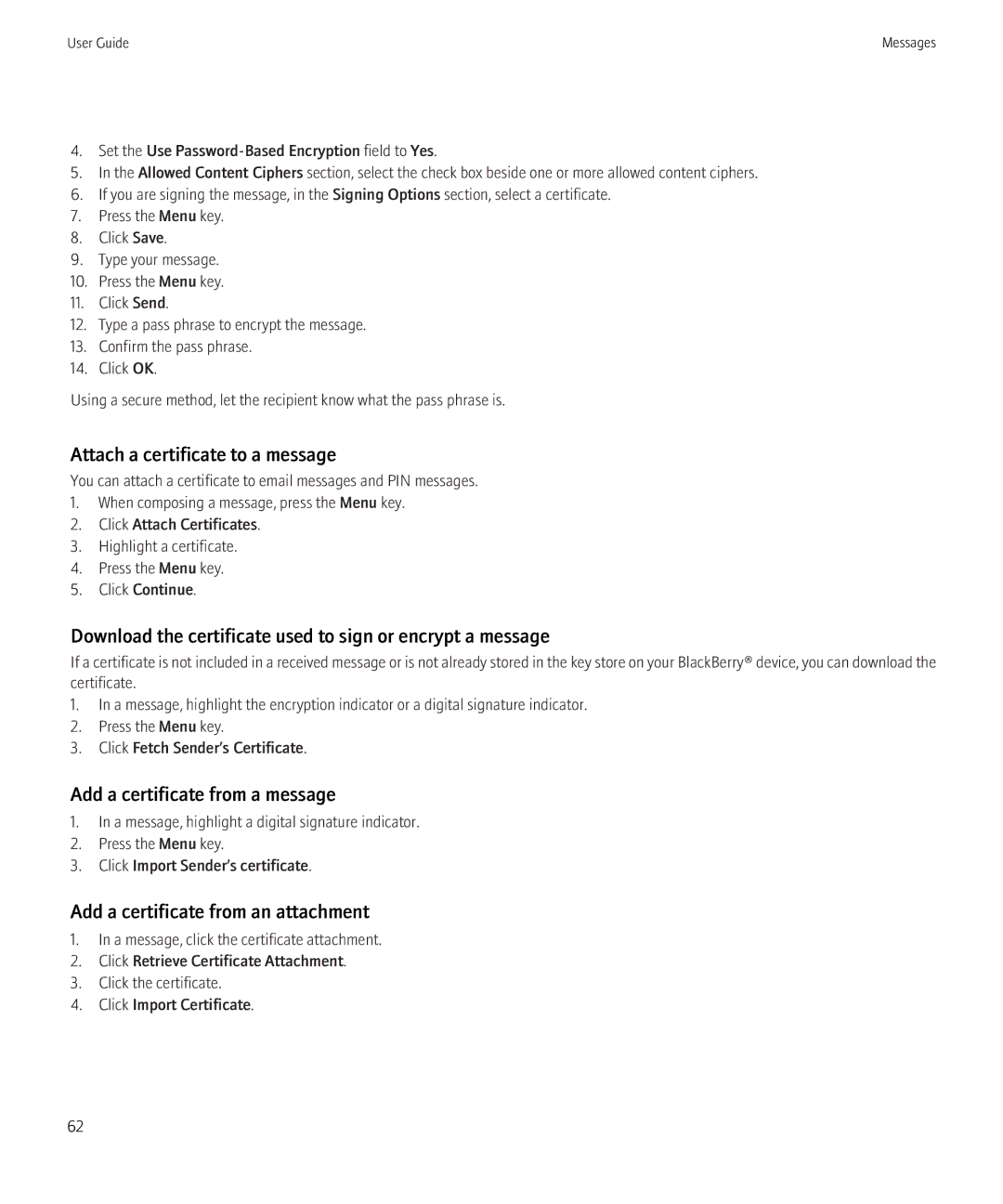 Blackberry 3980228 manual Attach a certificate to a message, Download the certificate used to sign or encrypt a message 