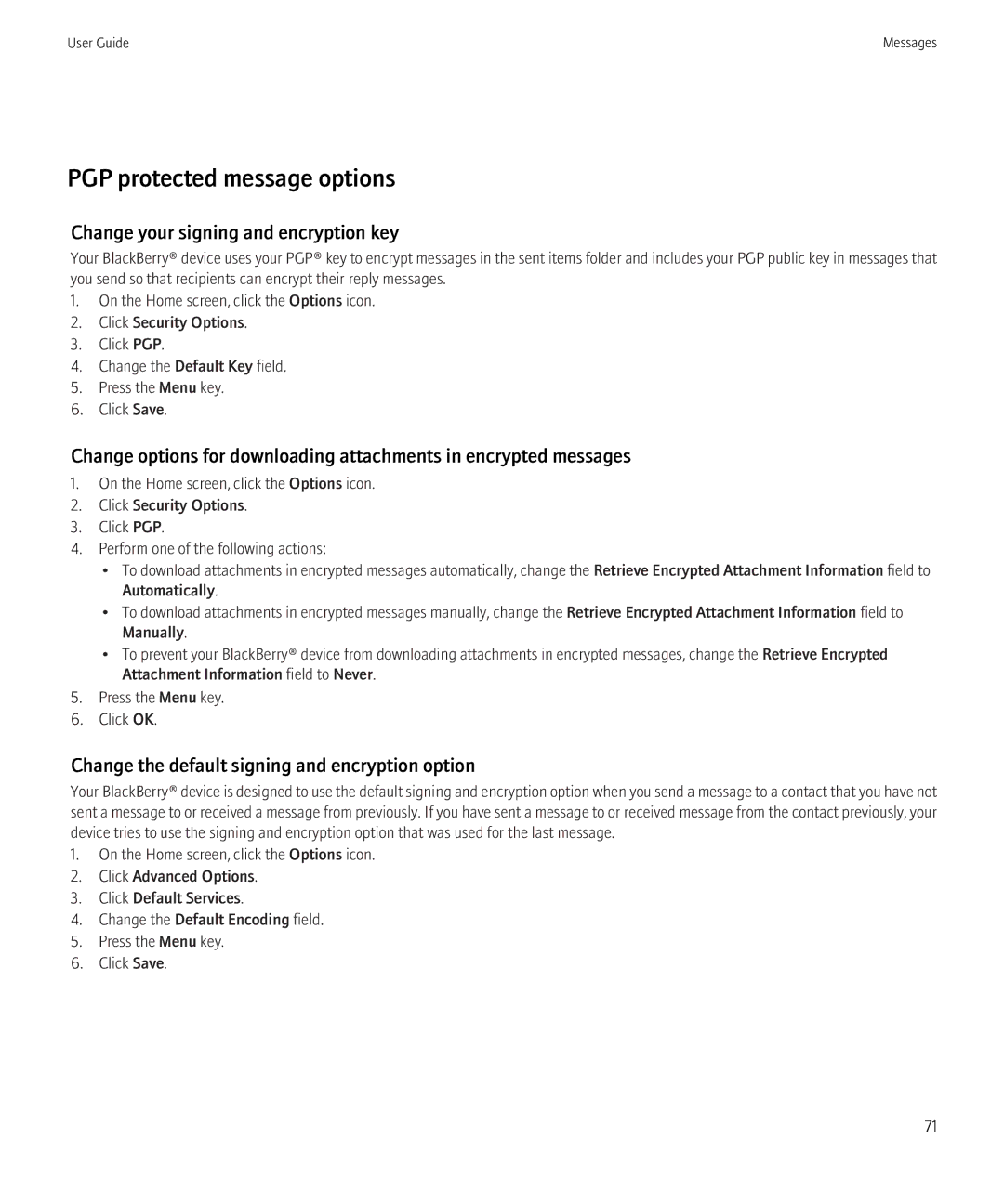 Blackberry 3980228 manual PGP protected message options, Change your signing and encryption key 