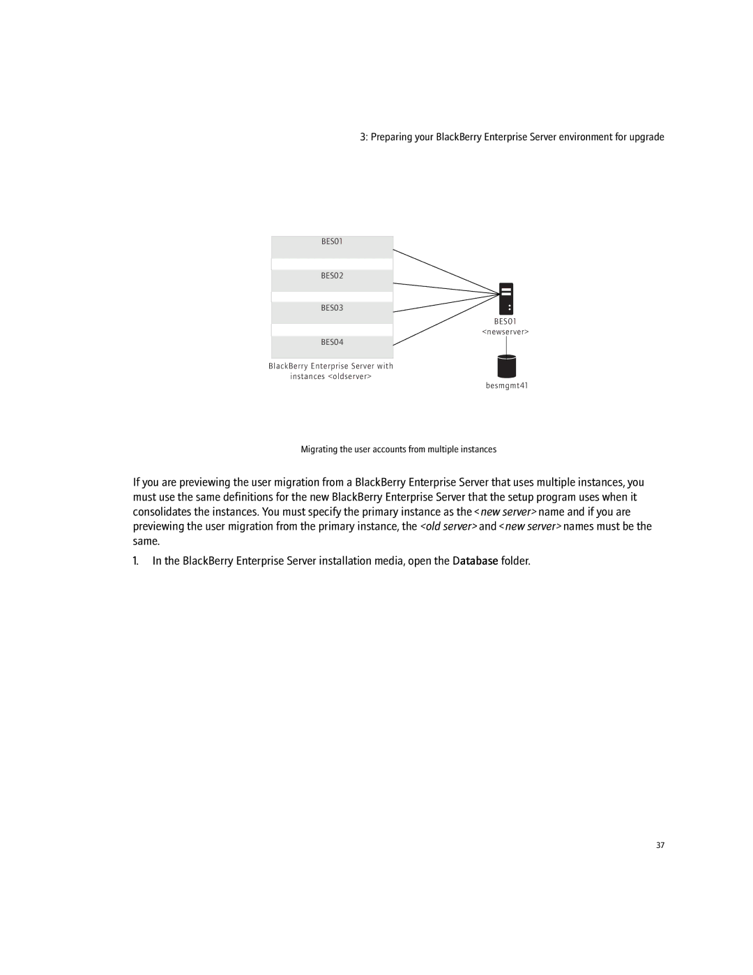 Blackberry 4.1.4 manual Migrating the user accounts from multiple instances 