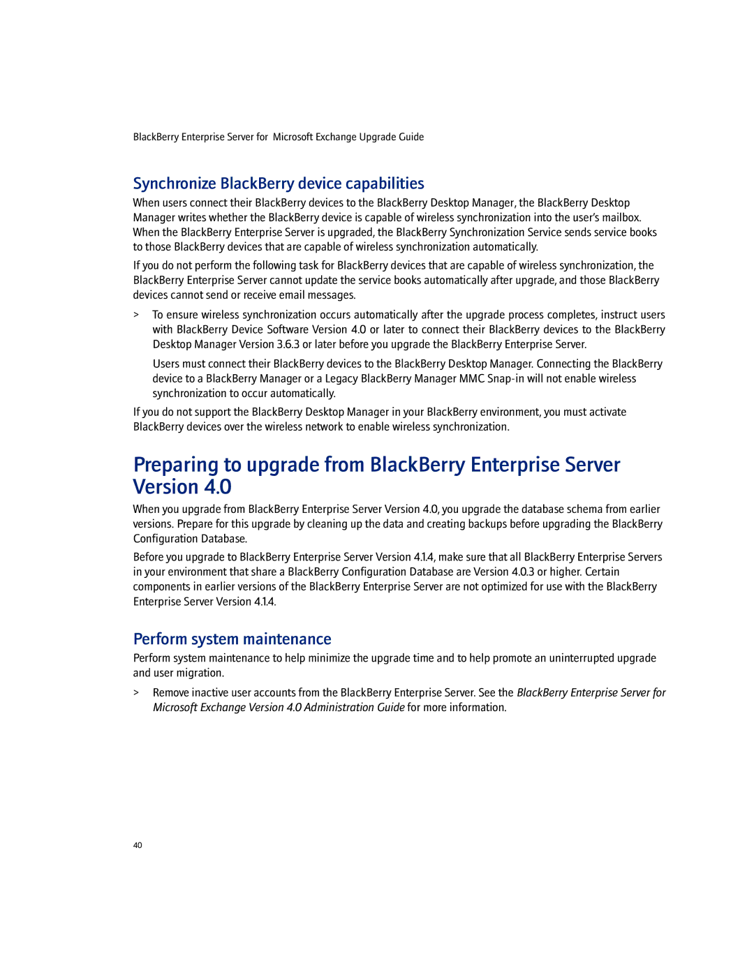 Blackberry 4.1.4 manual Synchronize BlackBerry device capabilities 