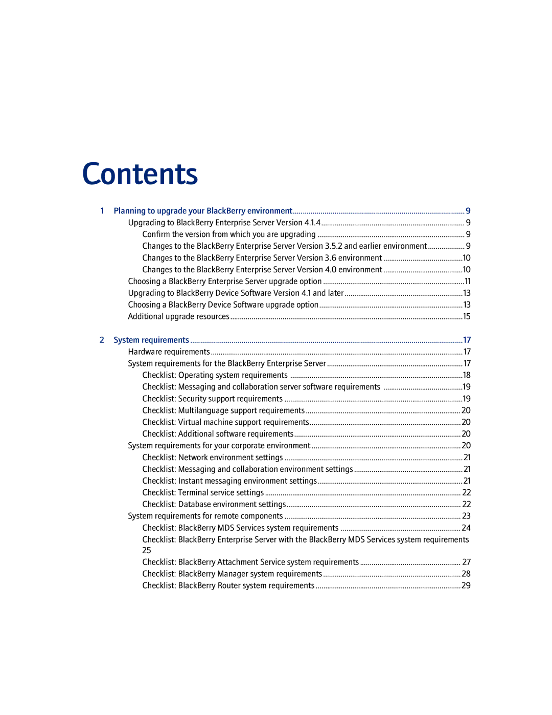 Blackberry 4.1.4 manual Contents 