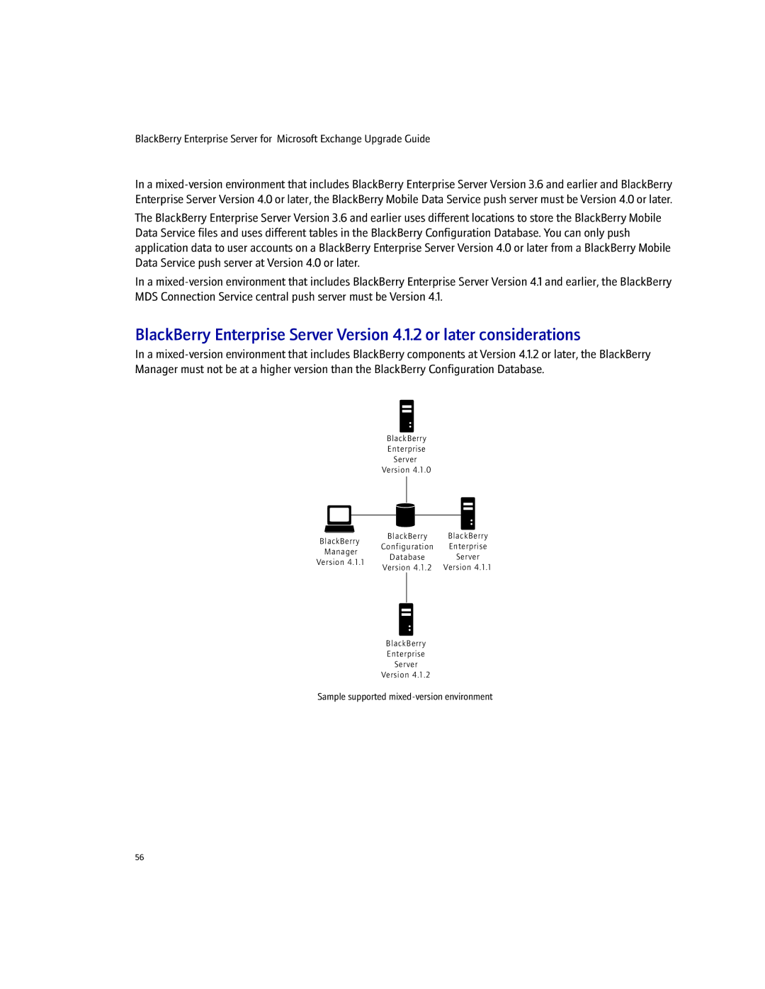 Blackberry 4.1.4 manual Sample supported mixed-version environment 