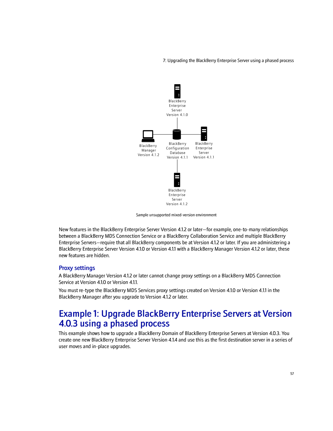 Blackberry 4.1.4 manual Proxy settings, Sample unsupported mixed-version environment 