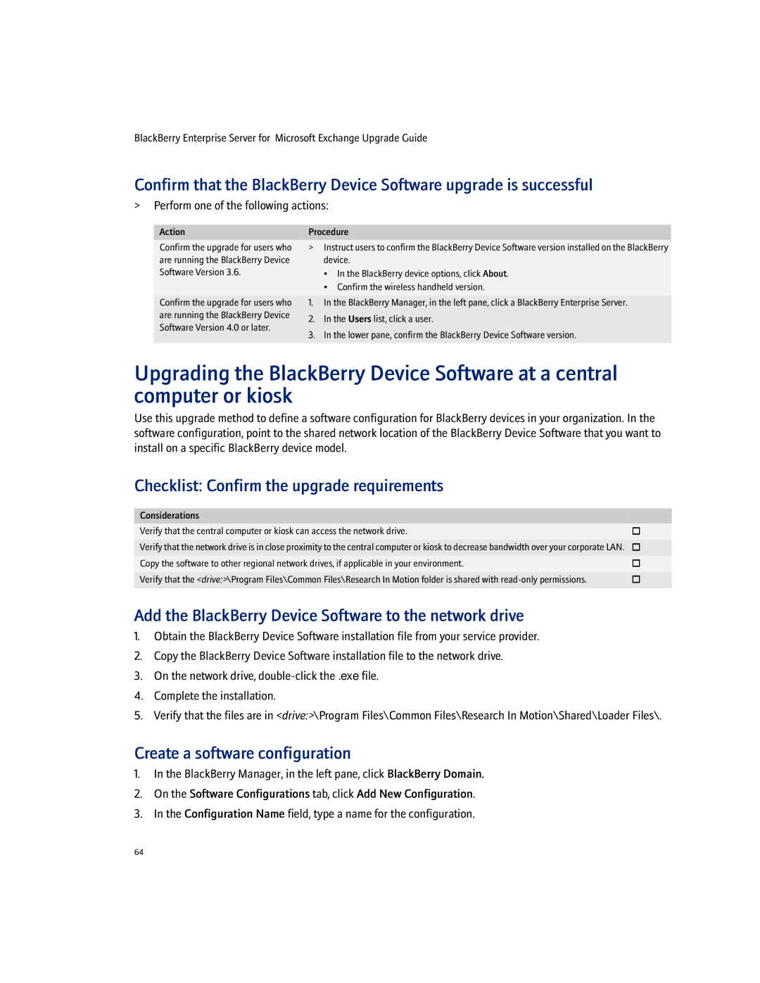 Blackberry 4.1.4 manual Create a software configuration, Device, Users list, click a user, Software Version 4.0 or later 