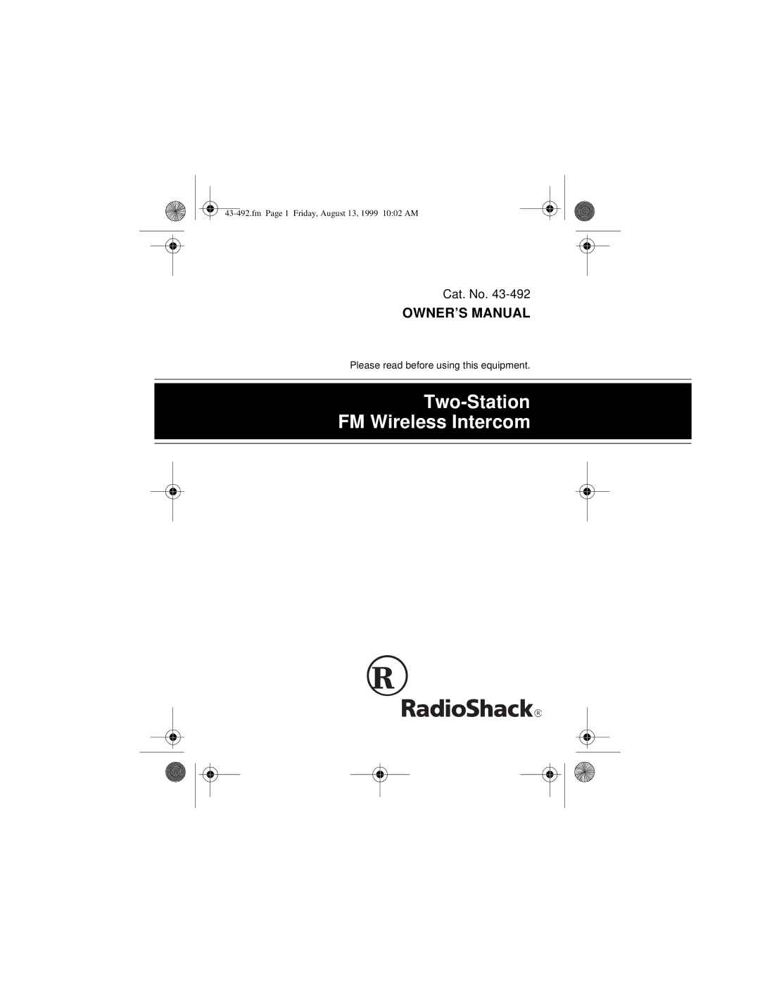 Blackberry 43-492 owner manual Two-Station FM Wireless Intercom 